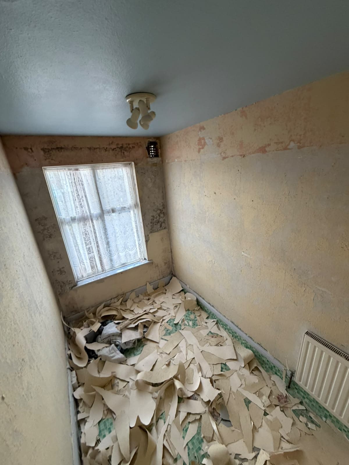 Hampden Square before works: hallway with original glazing